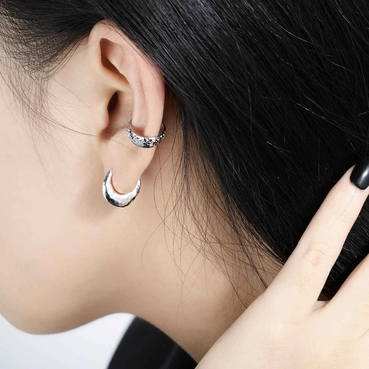 Molten Lava Matte Silver Huggie Earrings