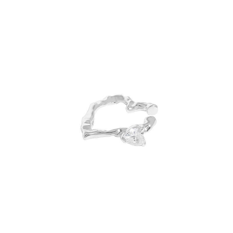 603 Korean version of INS niche design sense versatile heart-shaped micro-inlaid zircon texture S925 sterling silver earless ear clips women OPHRASTUDIO
