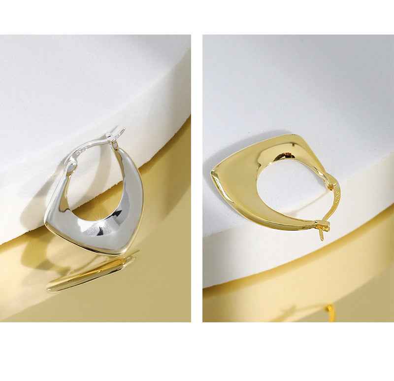 Retro Geometric Rhombus Silver Hoop Earring