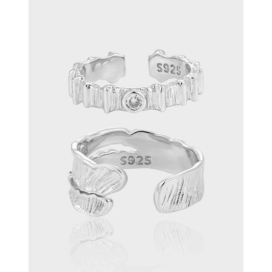 Striped Elegance Silver Statement Ring