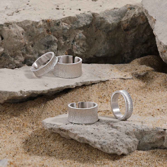 Elysian Brushed Plain Silver Statement Ring