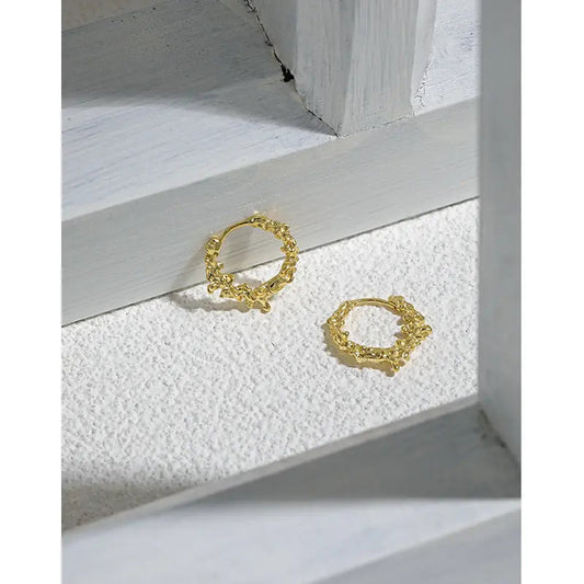 Foam Texture Geometric Silver Hoop Earrings