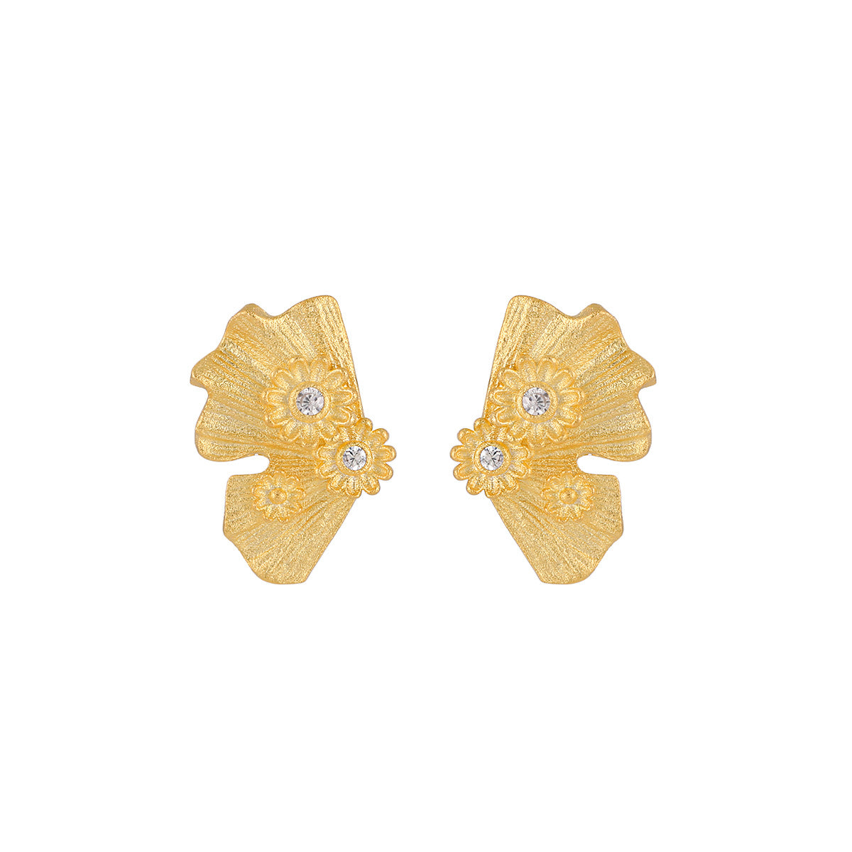 ISLA'S FAN-SHAPED FLOWER ZIRCON SILVER EAR STUDS - OPHRASTUDIO