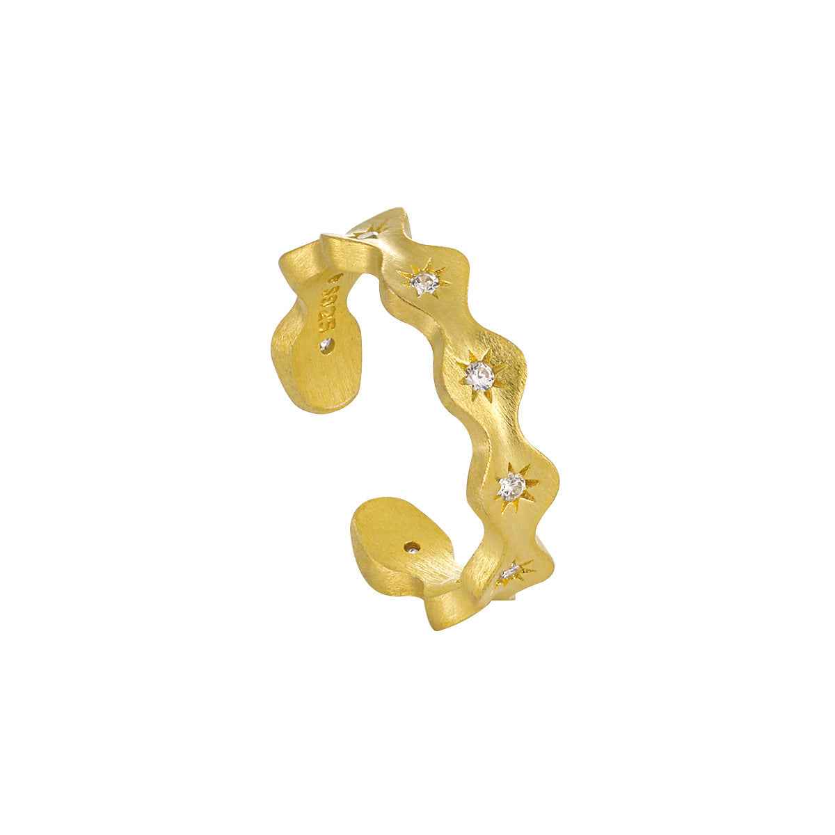 Wave Edge Brushed Zircon Silver Ring