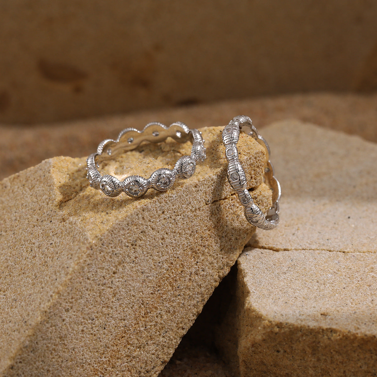 Textured Zircon Silver Stacking Ring OPHRASTUDIO