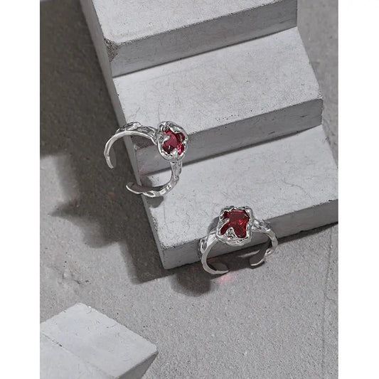 Red Zircon Texture II Silver Statement Ring