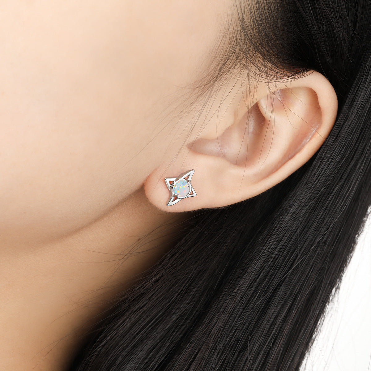 LUMINA'S TETRAGONAL STAR SILVER EAR STUDS - OPHRASTUDIO