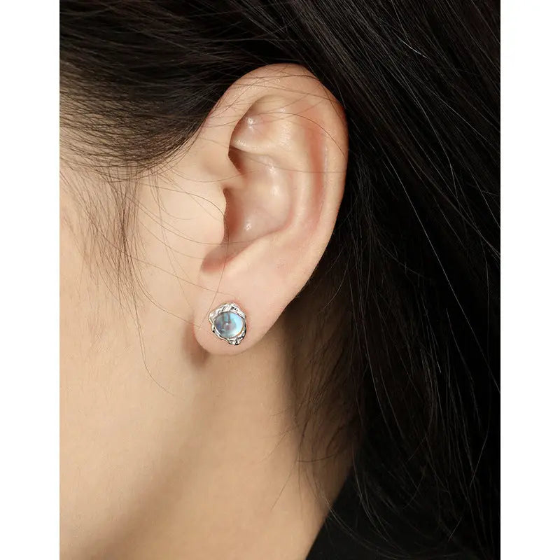 SELENE'S LUXURY MOONSTONE SILVER STUD EARRINGS - OPHRASTUDIO