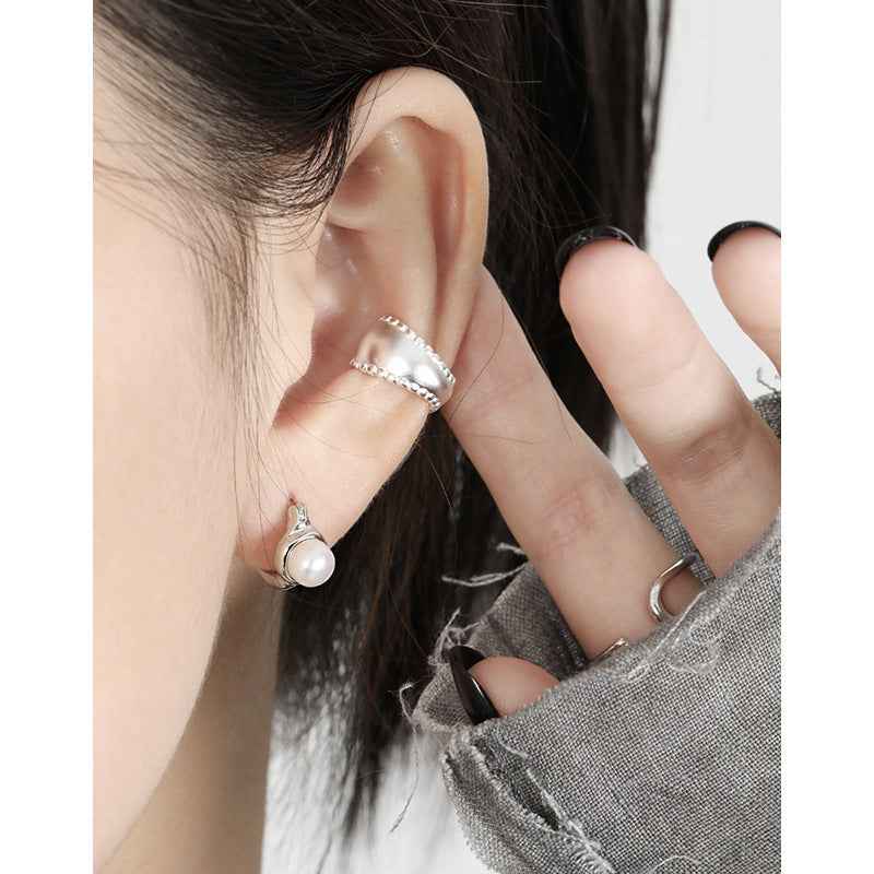 Lustrous Freshwater Pearl Silver Huggie Earrings