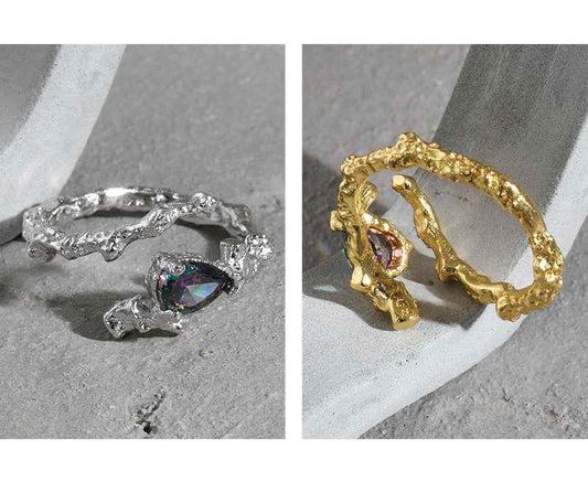 Lava Textures Zircon Silver Statement Ring