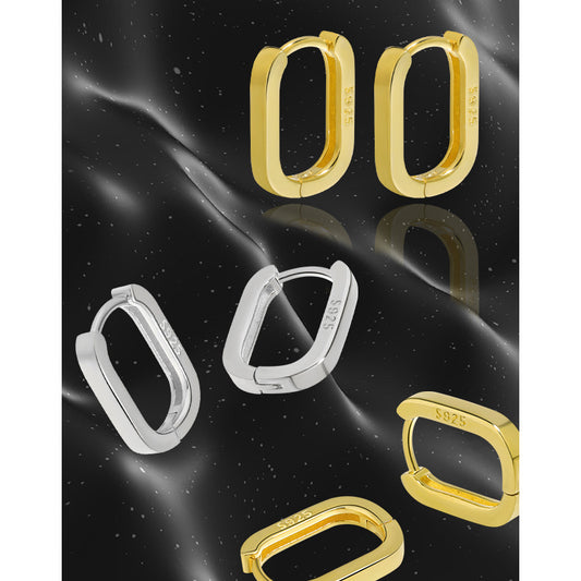 Orecchini ovali geometrici Huggie