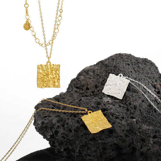 Geometric Square Silver Pendant Necklace