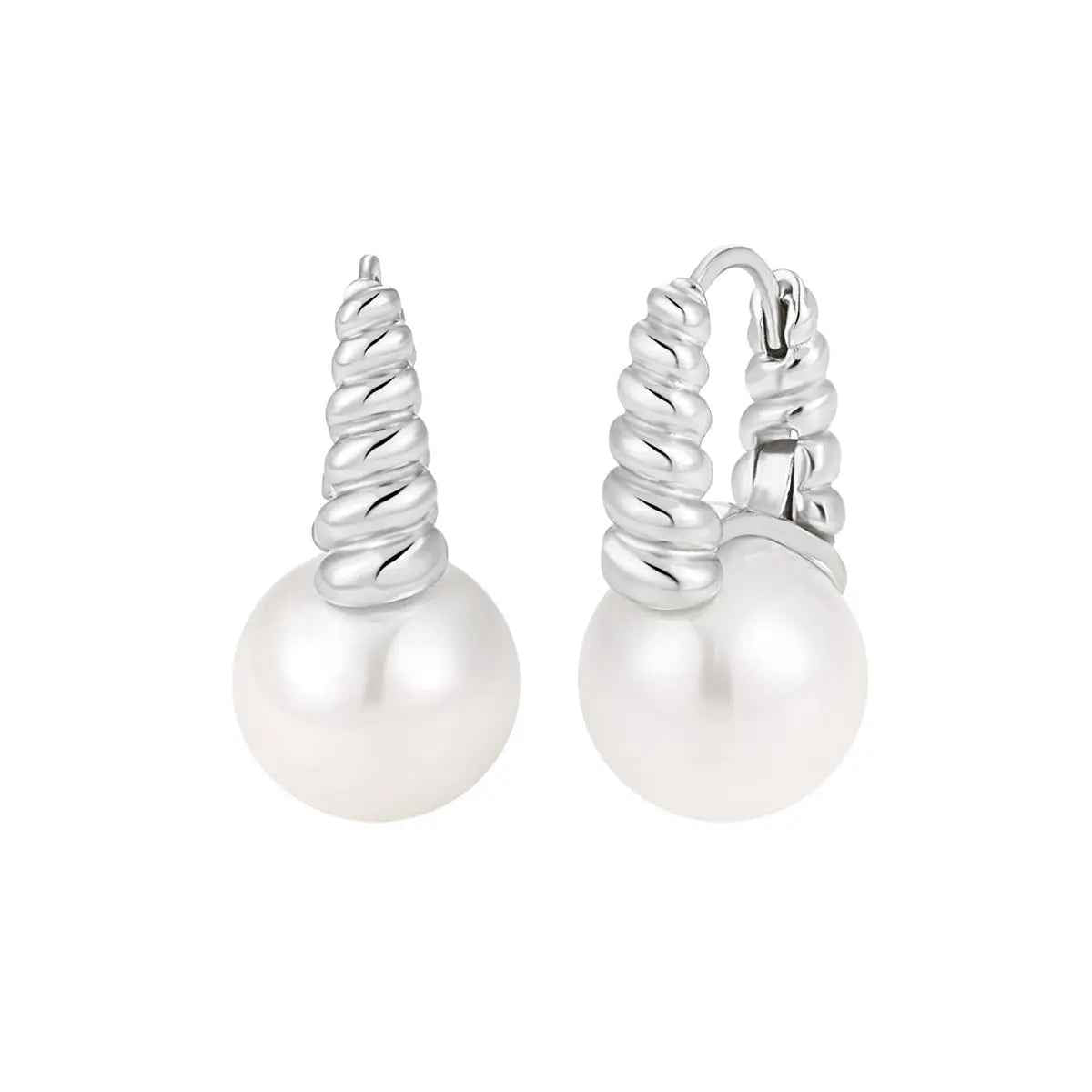 Pearl Twist Elegance Silver Huggie Earrings