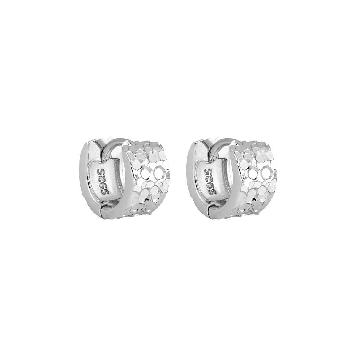 Textured Scales Silver Huggie Earrings