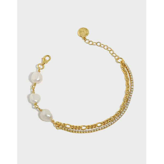 Baroque Silver Pearl Chain Bracelet