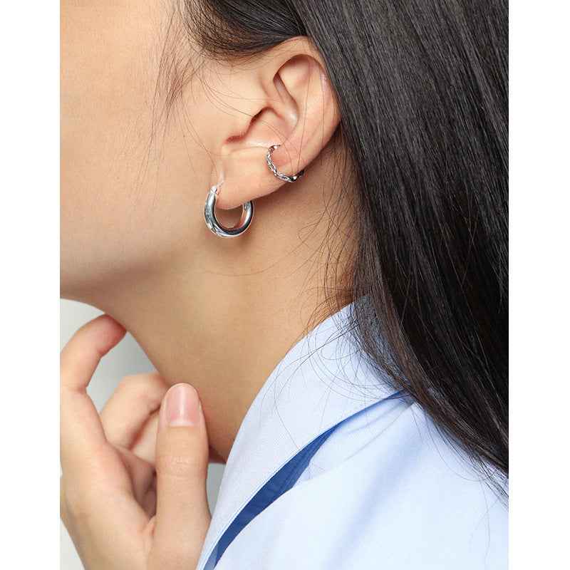 Echo's Geometric Circle Silver Hoop Earrings