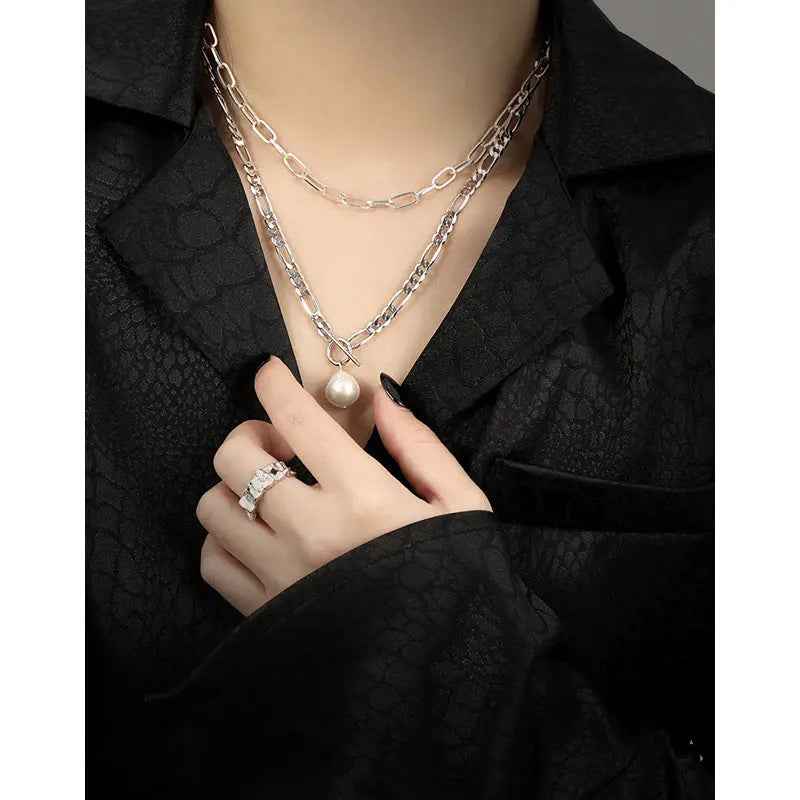 Edison Baroque Luxury Silver Pearl Necklace