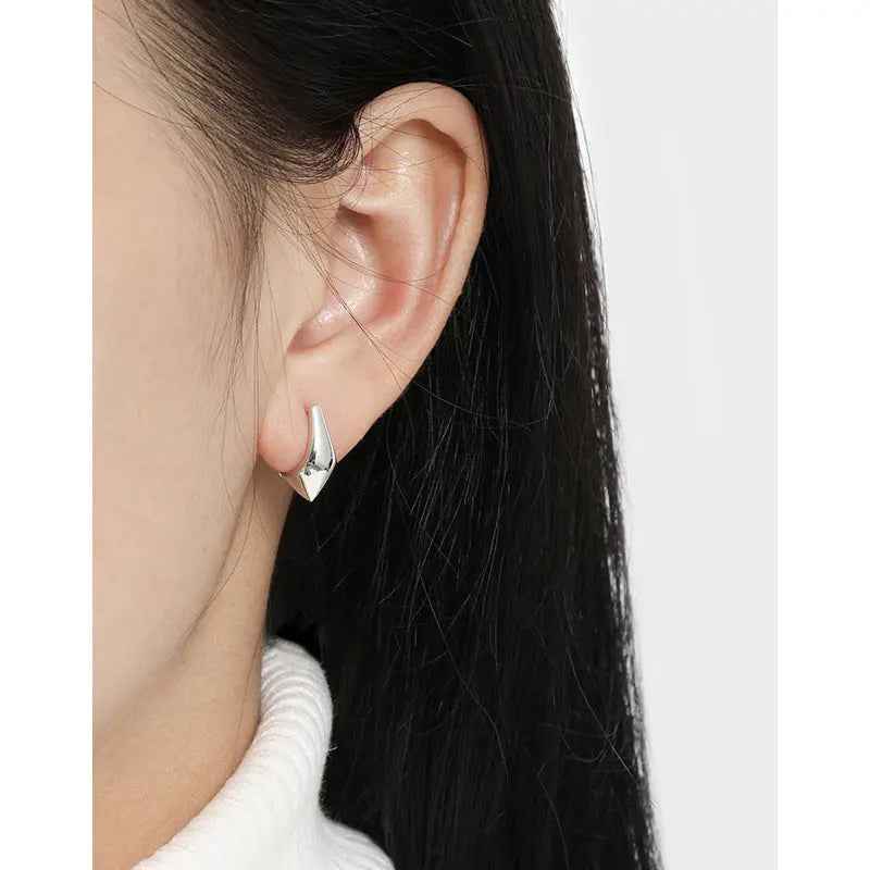 Geometric Harmony Silver Huggie Earrings