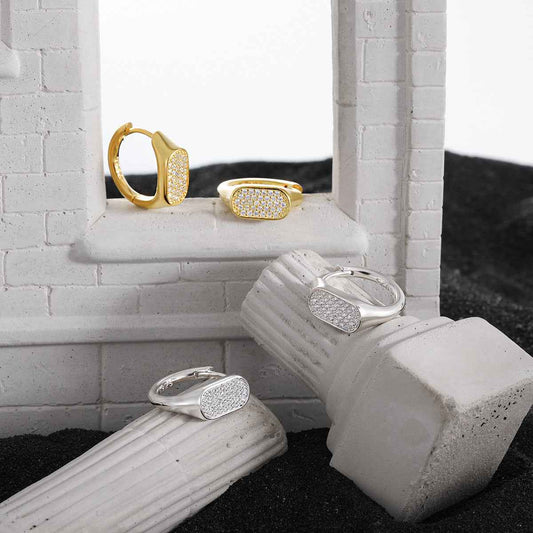 Geometric Square Mini Sparkling Silver Huggie Earrings