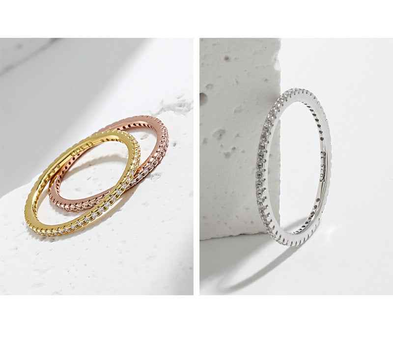 Celia's Inlaid Zircon Silver Stacking Ring