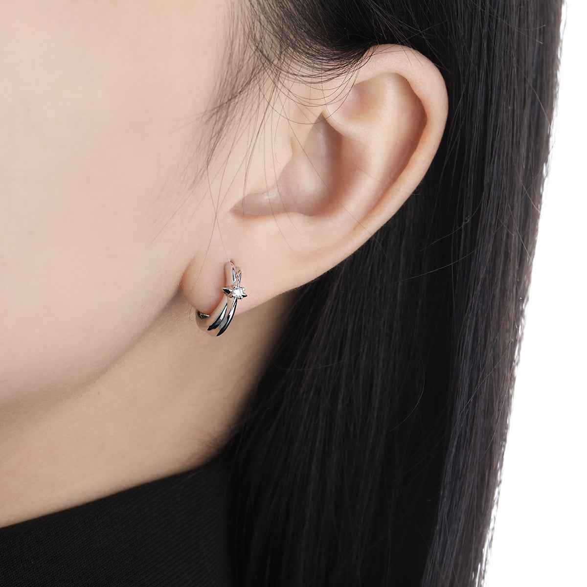 Starlight Sparkle Sterling Silver Huggie Earrings