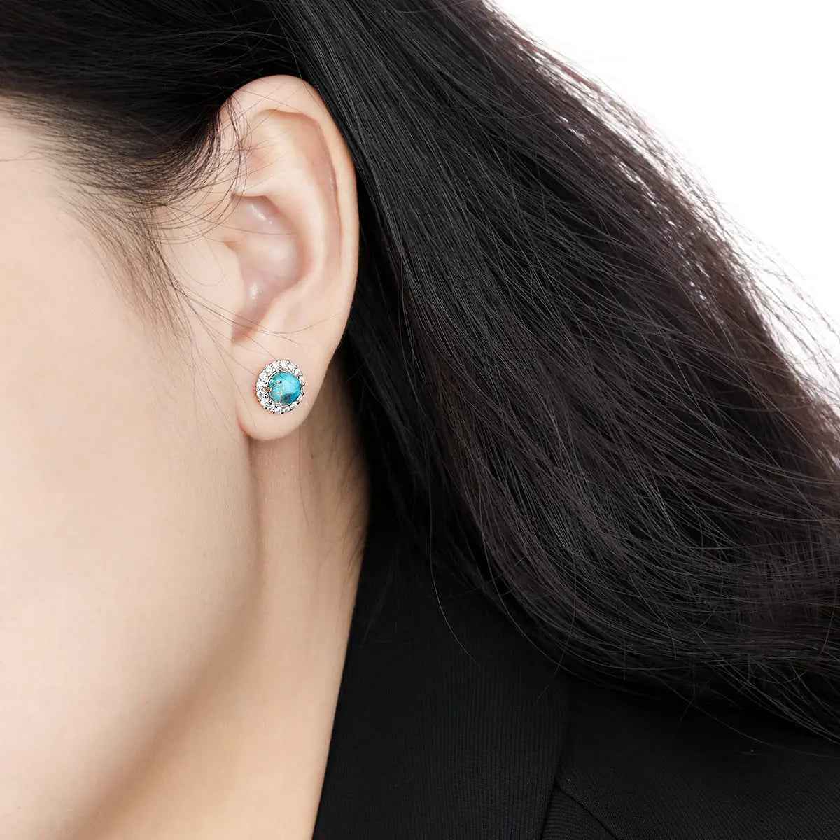Luxury Stone Inlay Silver Stud Earrings
