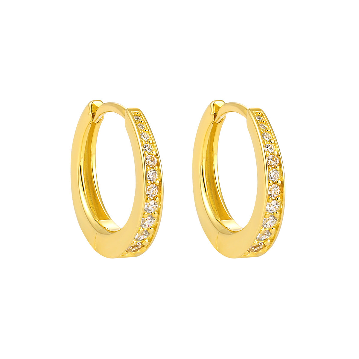 Unilateral Micro-Zircon-Set Silver Hoop Earrings