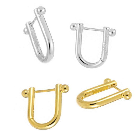 Sphere U-Band Silver Huggie Earrings