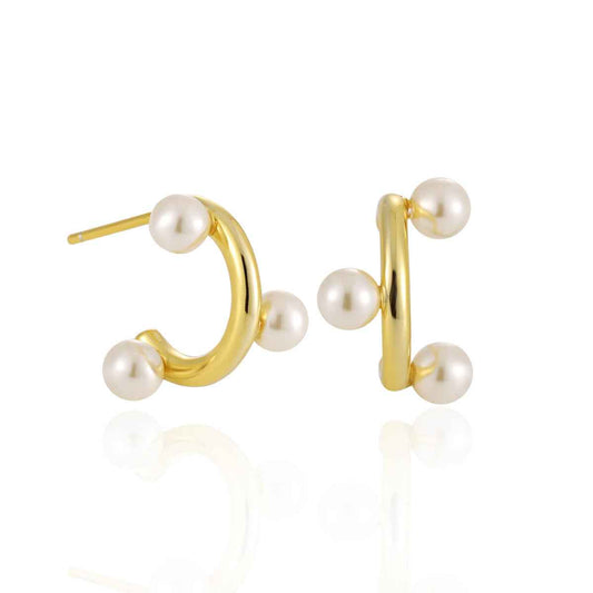 Athena's Geometric Silver Pearl Stud Earrings