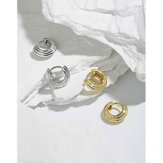 Echoing Multi-Circle Silver Huggie Earrings