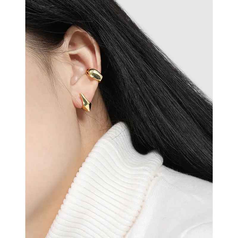 Geometric Harmony Silver Huggie Earrings
