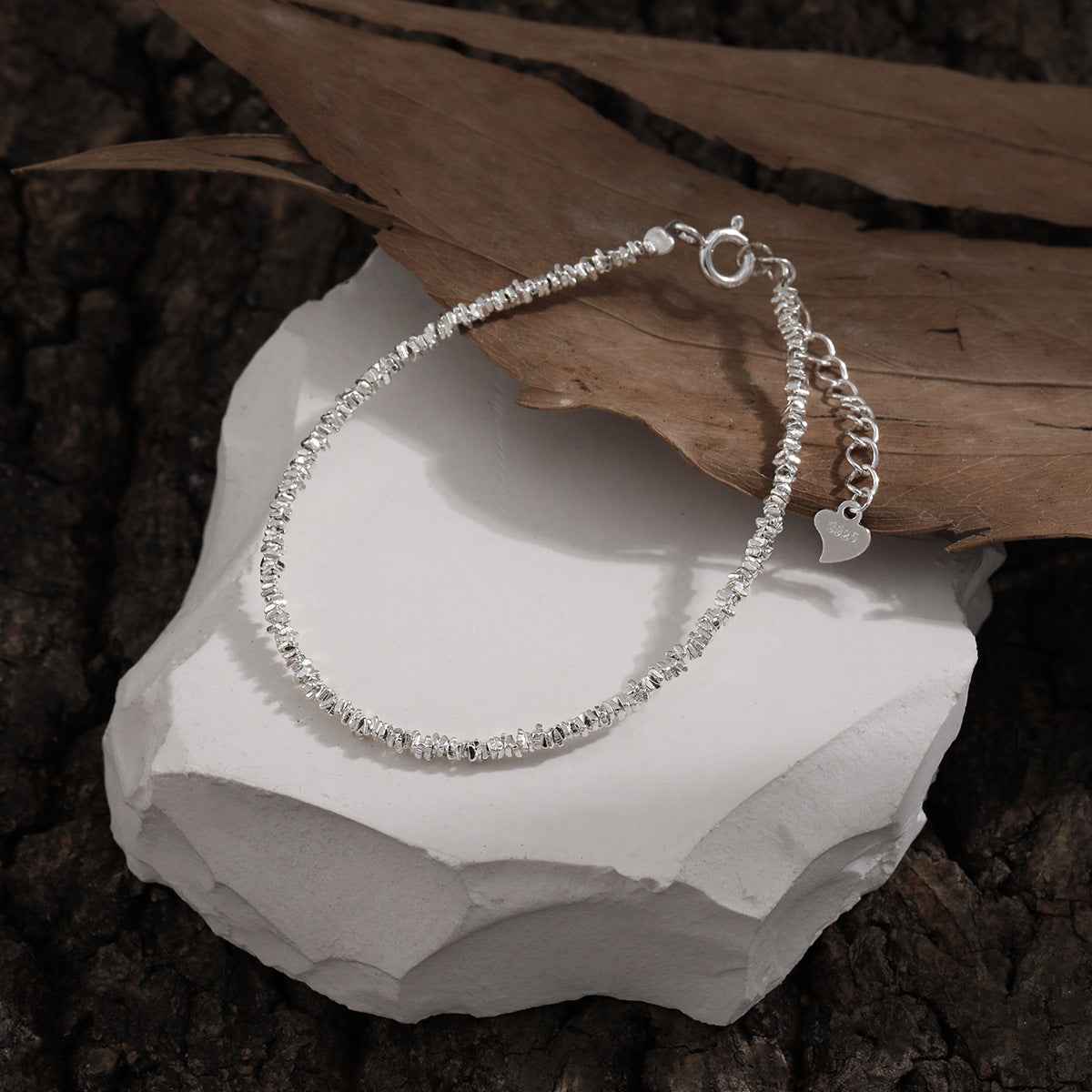 Shimmering Crystal-Cut Silver Chain Bracelet