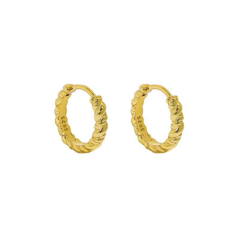 Geometric Round Button Silver Huggie Earrings