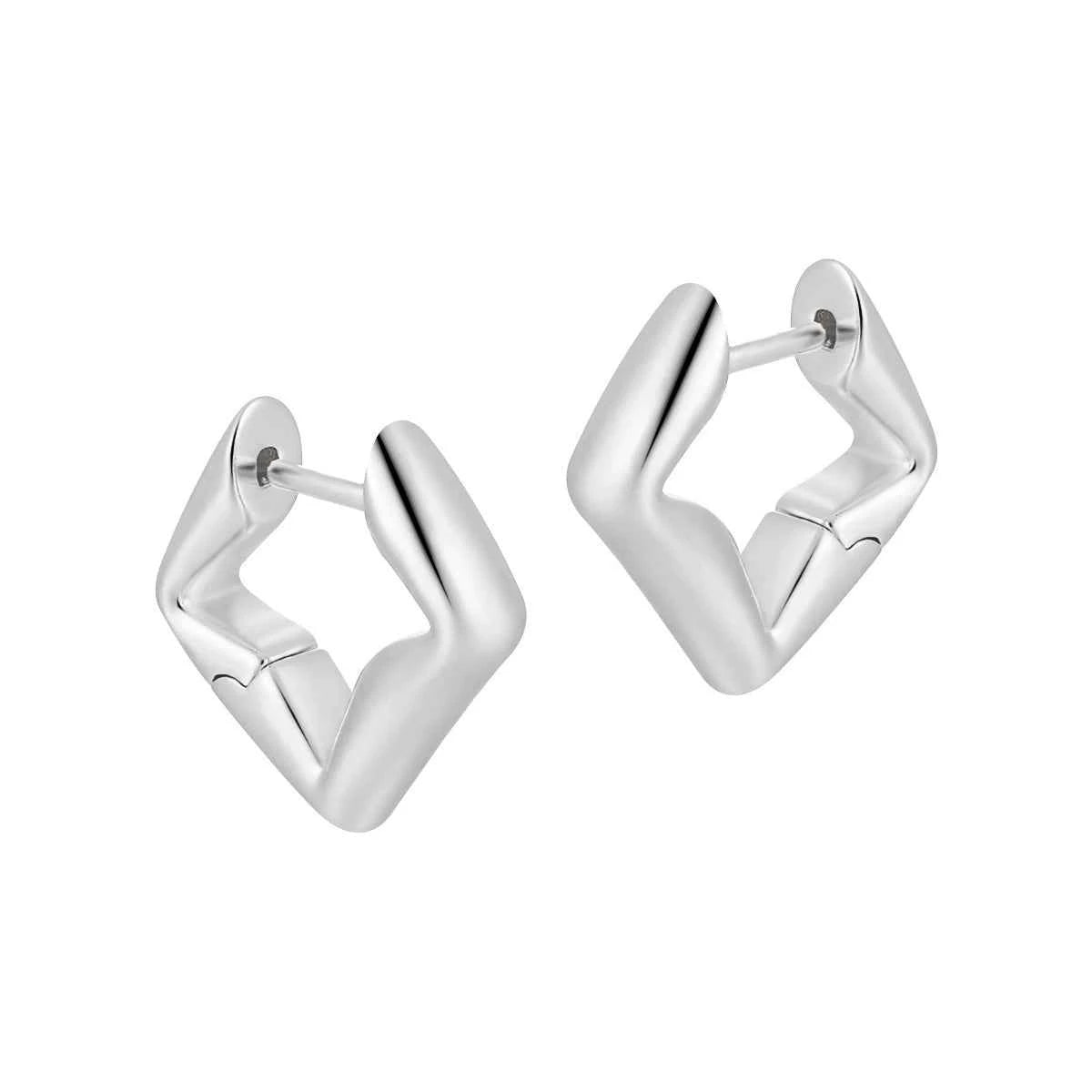 Geometric Dimensional Silver Huggie Earrings