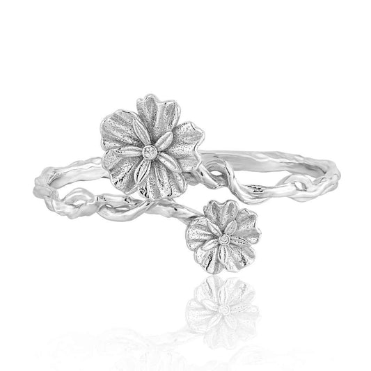 Lilian's Zircon Flower Silver Cuff Bracelet