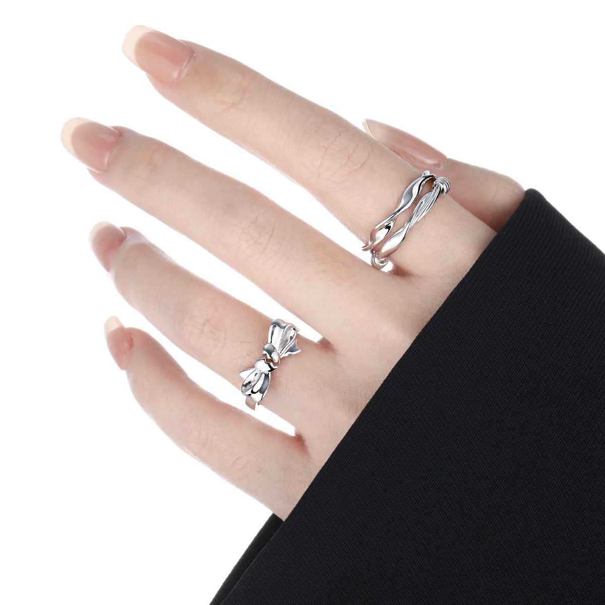 Broken Heart Bow Silver Statement Ring
