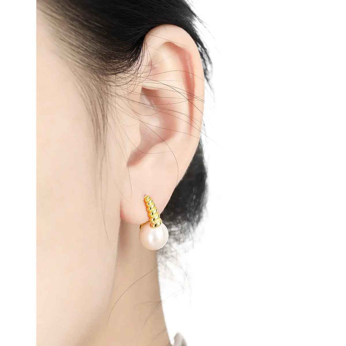 Pearl Twist Elegance Silver Huggie Earrings