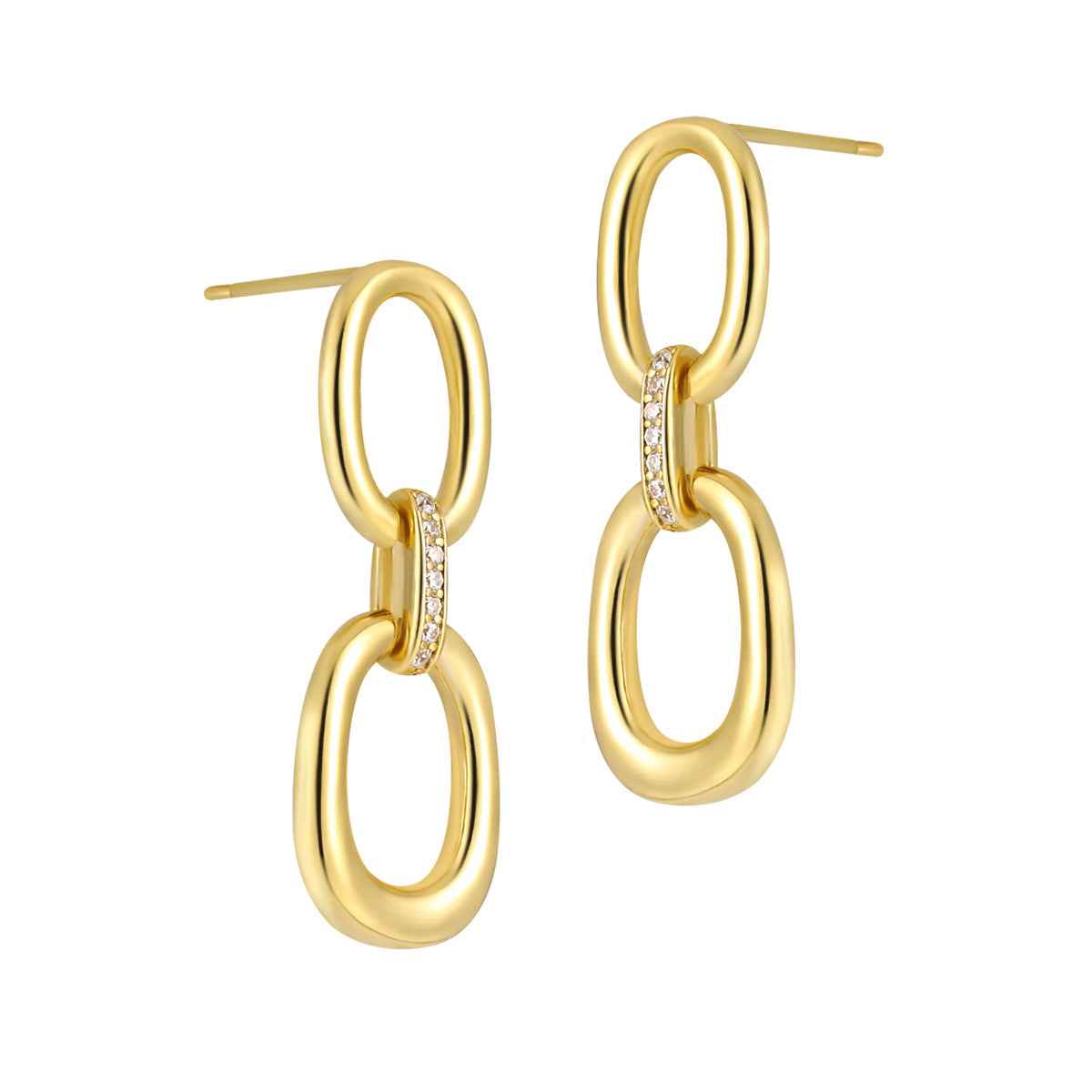 Geometric Double Ring Silver Drop Earrings