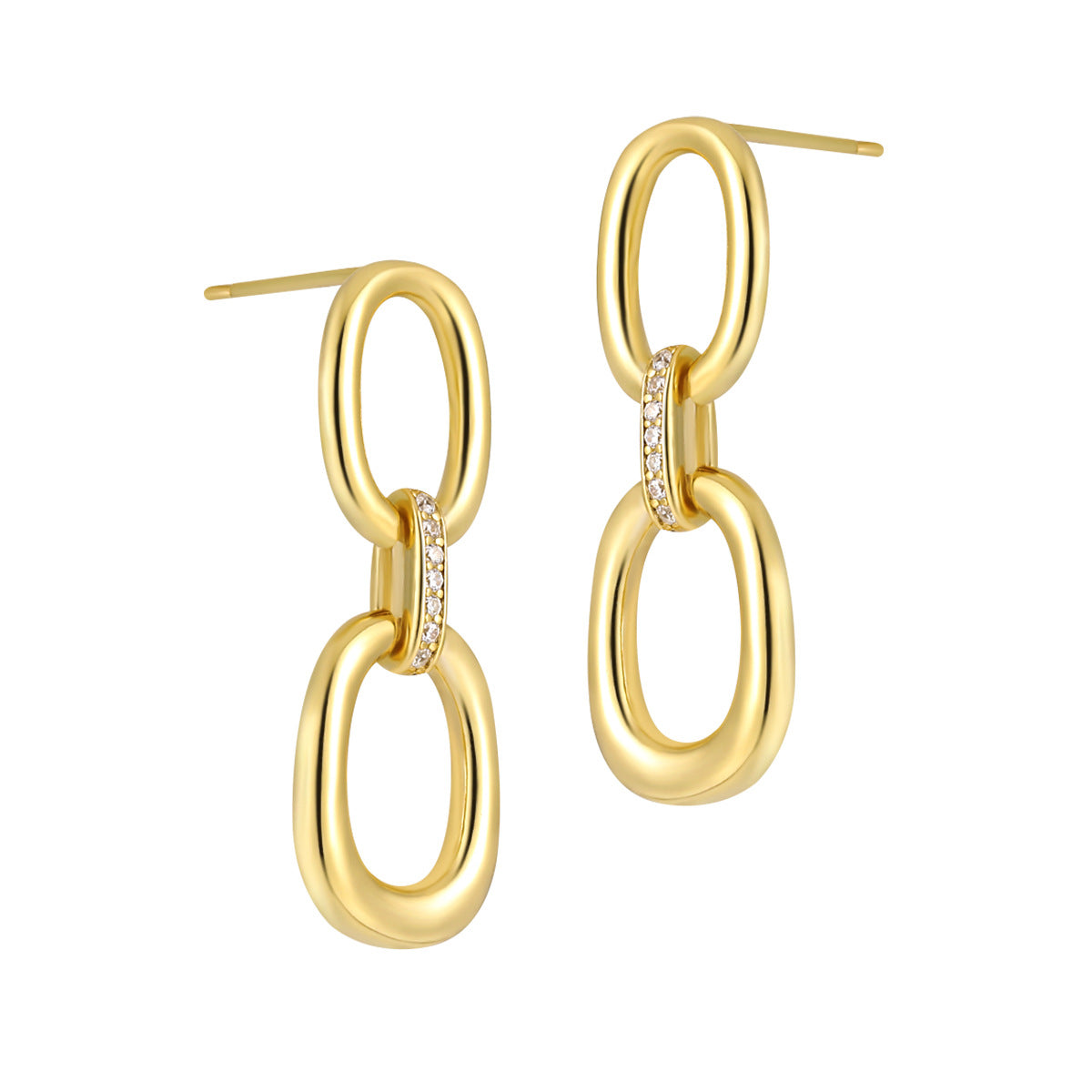 Geometric Double Ring Silver Drop Earrings