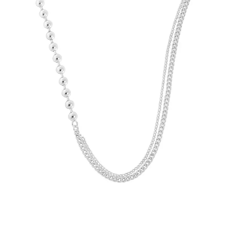SELENE'S ROUND BEAD SIDE CHAIN SILVER NECKLACE - OPHRASTUDIO