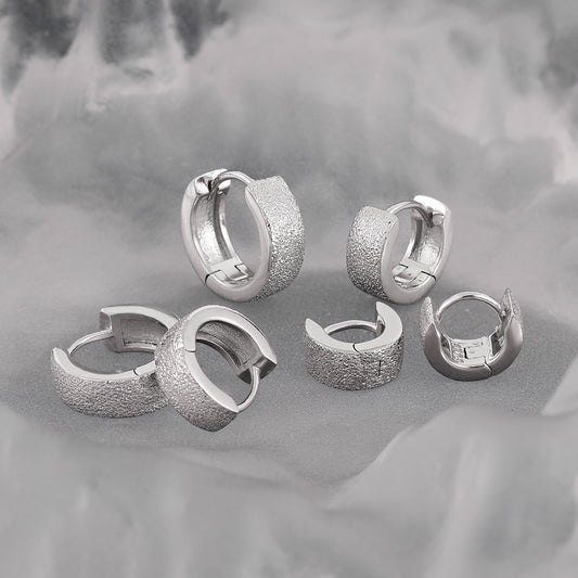 Textured Wide Silver Huggie Earrings OPHRASTUDIO