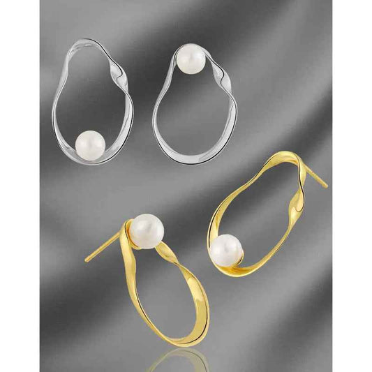 Oval Grace Silver Pearl Stud Earrings