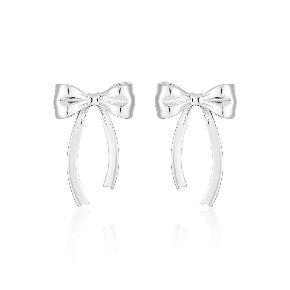 Silver Bow Ribbon Stud Earrings