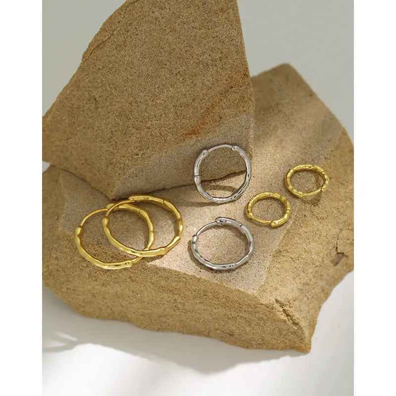 Irregular Matte Circle Silver Hoop Earrings