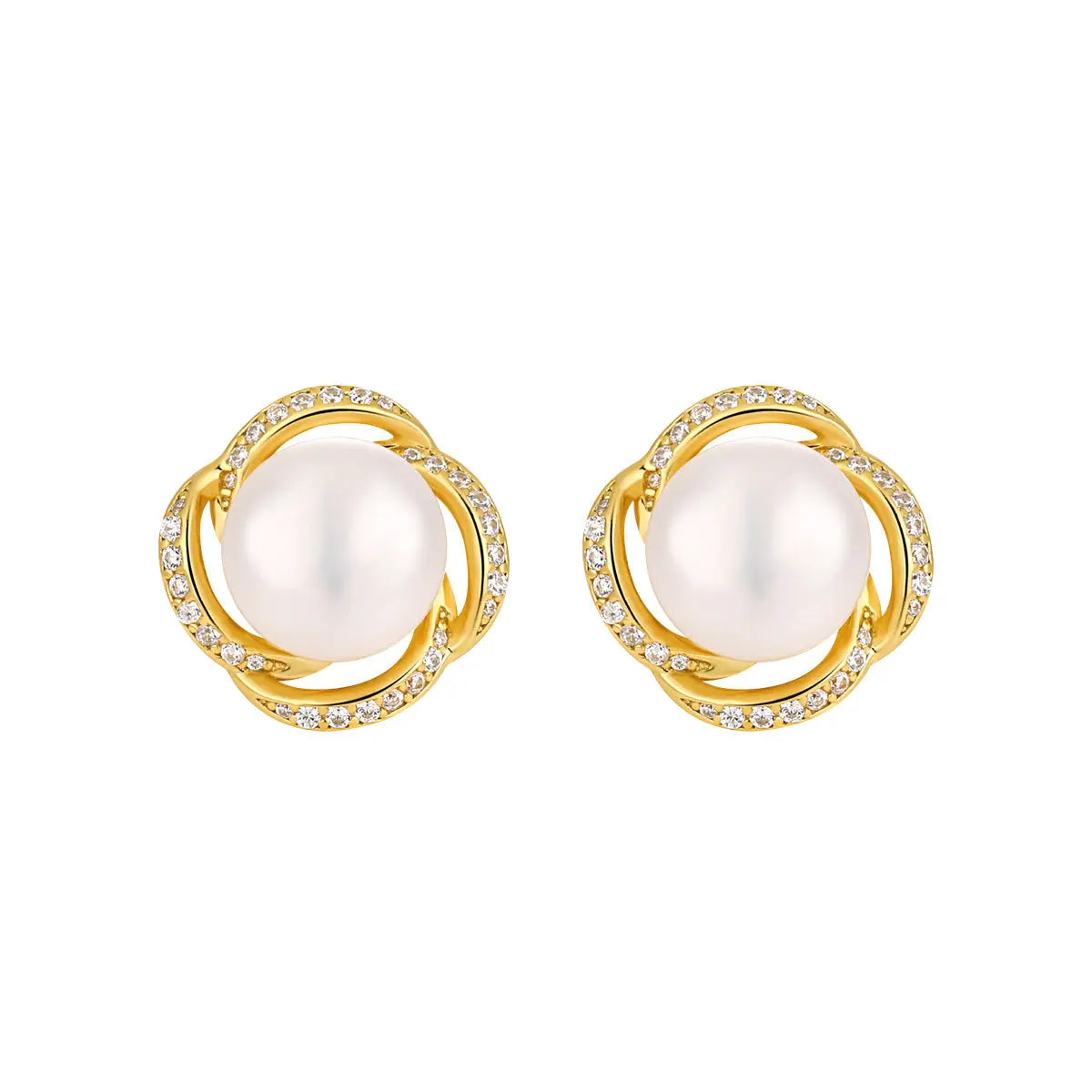 Diamond Bloom Silver Pearl Stud Earrings