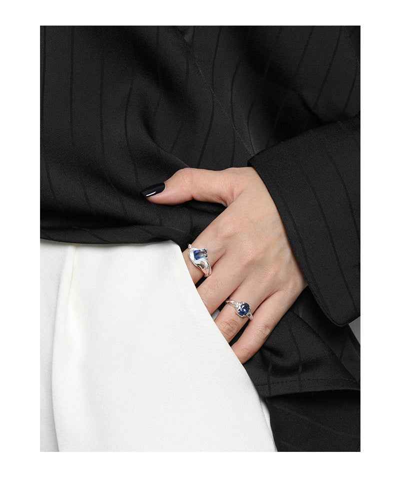 Azure Glimmer Silver Statement Ring