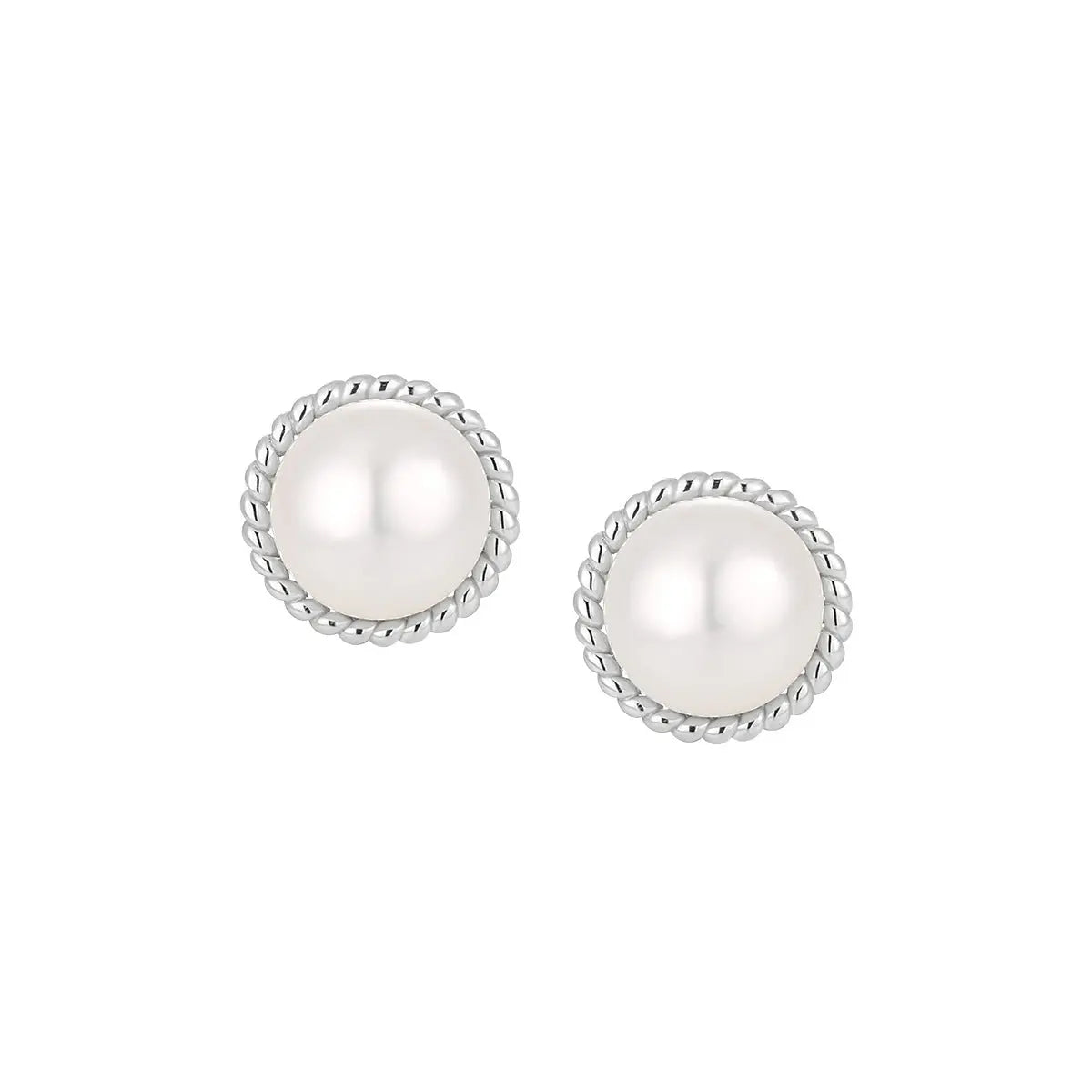 SILVER THREAD-EDGED PEARL STUDS - OPHRASTUDIO