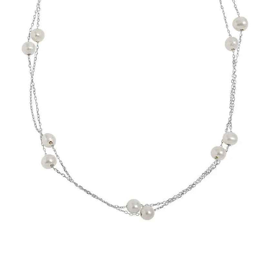 Lumina's Double Layer Silver Pearl Necklace