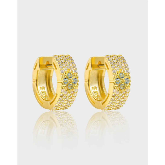 Four-Leaf Clover Zircon Silver Huggie Earrings