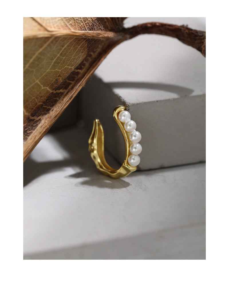 Wave Pearl Hug Sterling Silver Ear Cuff